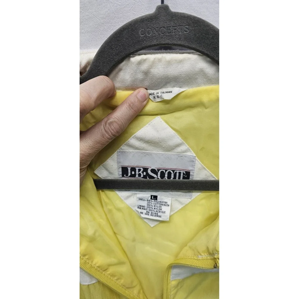 Vintage J.B. Scott Windbreaker Jacket Yellow White Full Zip USA Large‎ Retro
